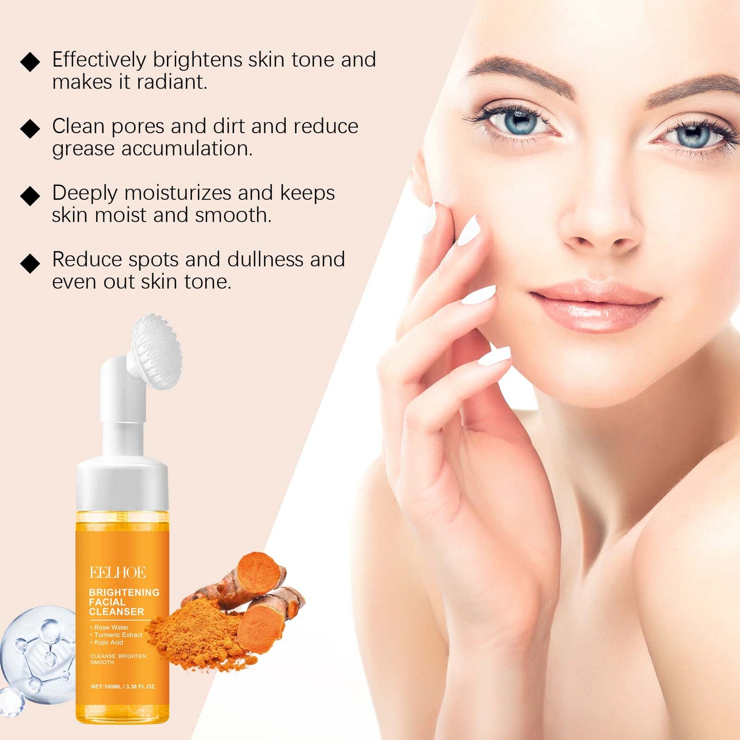 EELHOE Turmeric Pore Tightening Cleanser Cleans facial oil, moisturizes skin, hydrates, beautifies skin without tightness