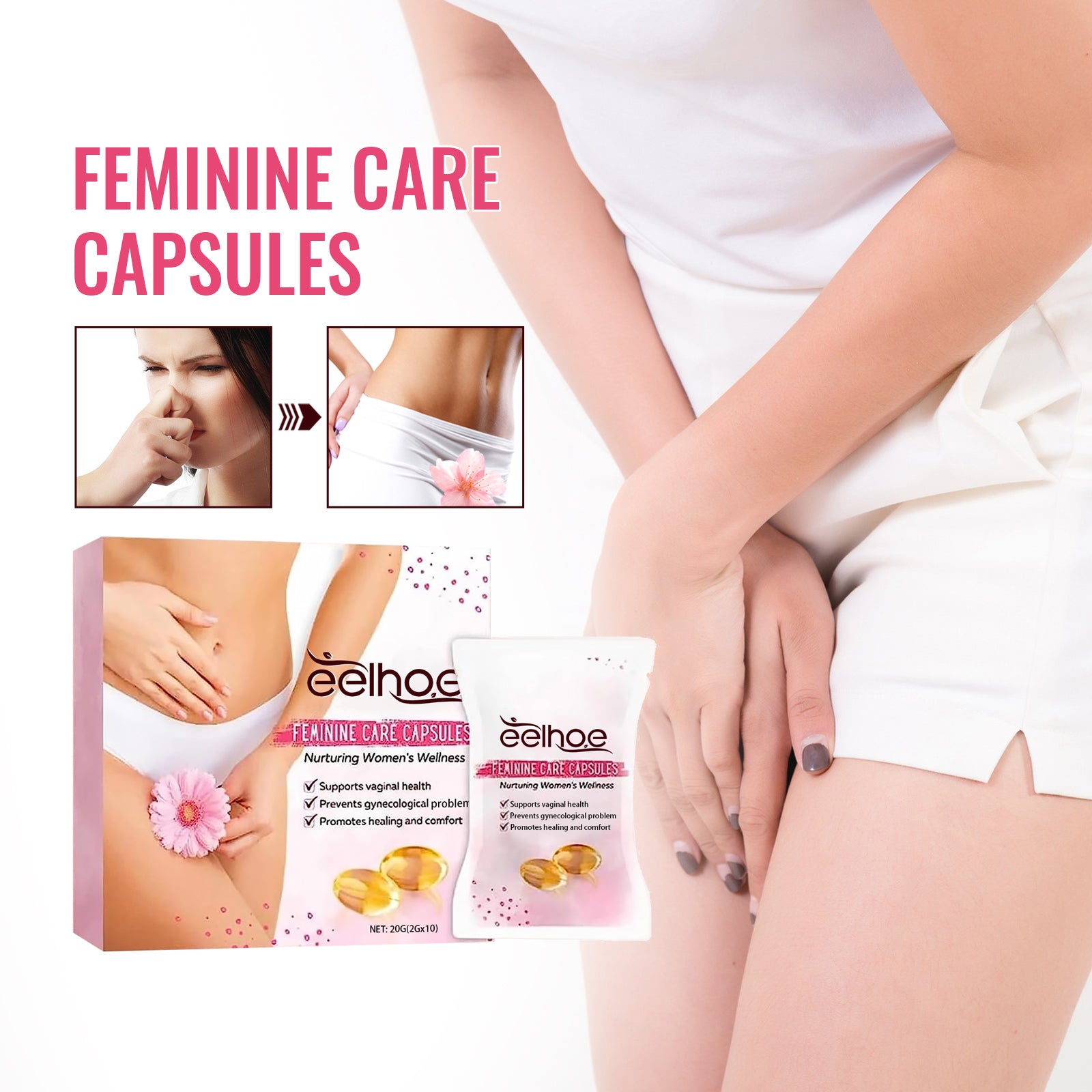 EELHOE Women's Care Capsules Gentle Cleansing Itch Odor Moisturizing Care for Women's Body Care Capsules