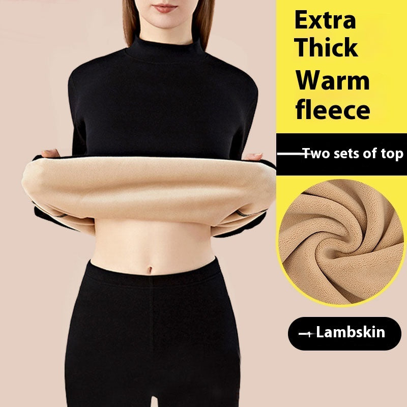 Thickened High-necked Lambswool Dralon Thermal Underwear Women's Suit