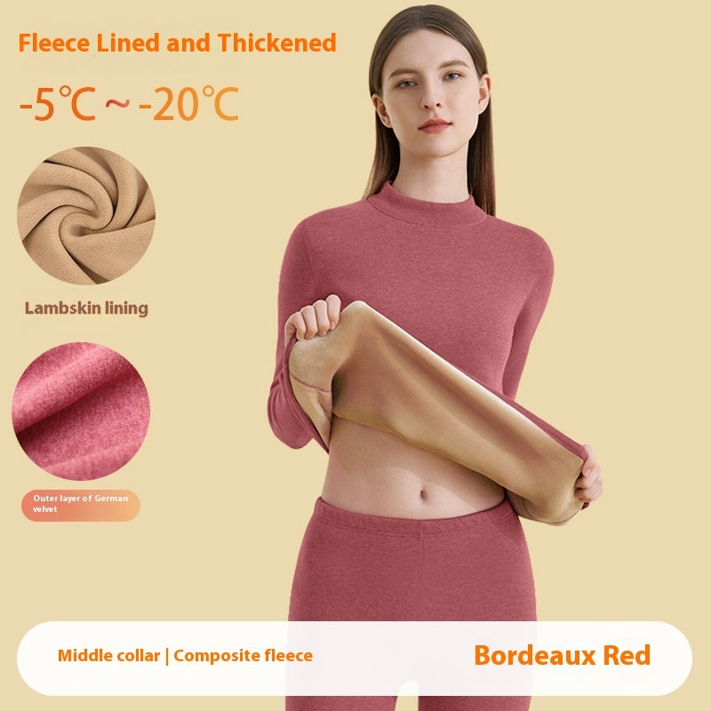 Thickened High-necked Lambswool Dralon Thermal Underwear Women's Suit