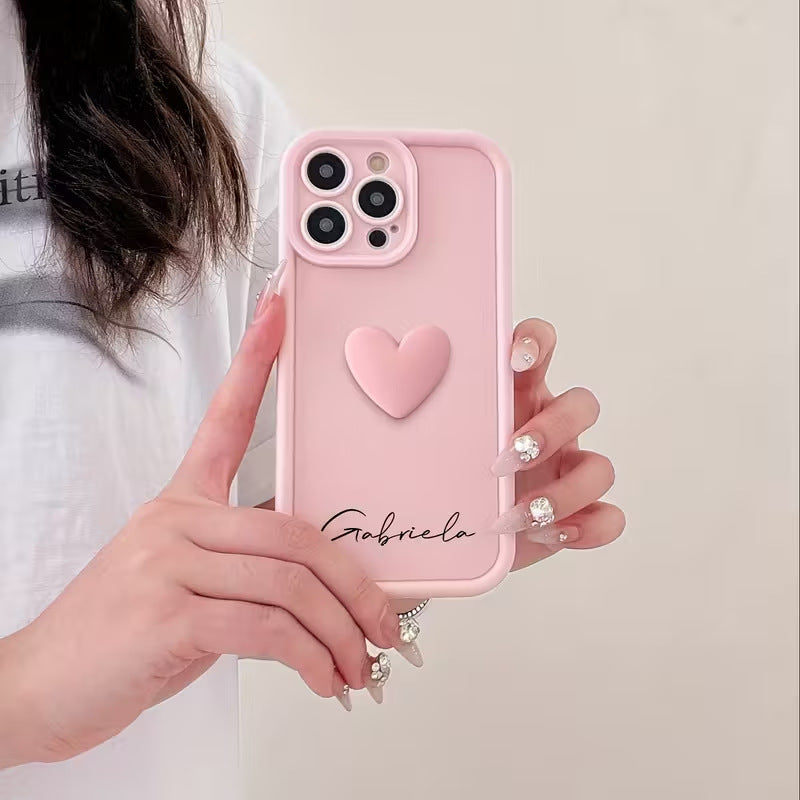 Simple And Stylish English Phone Case With 3D Heart