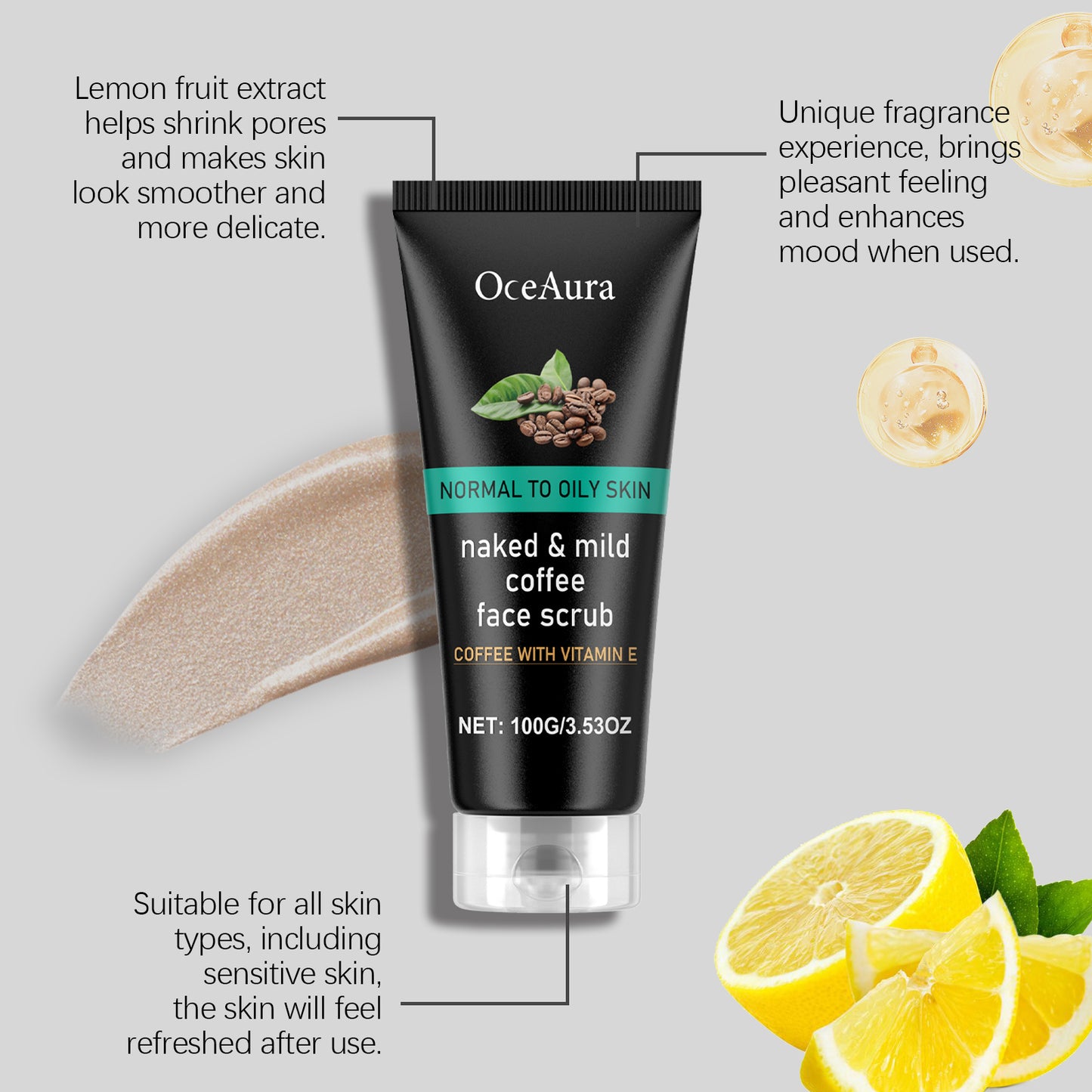 OceAura Caffeine Facial Cleanser Gentle Exfoliating Blackhead Facial Care Pore Cleansing Cleanser