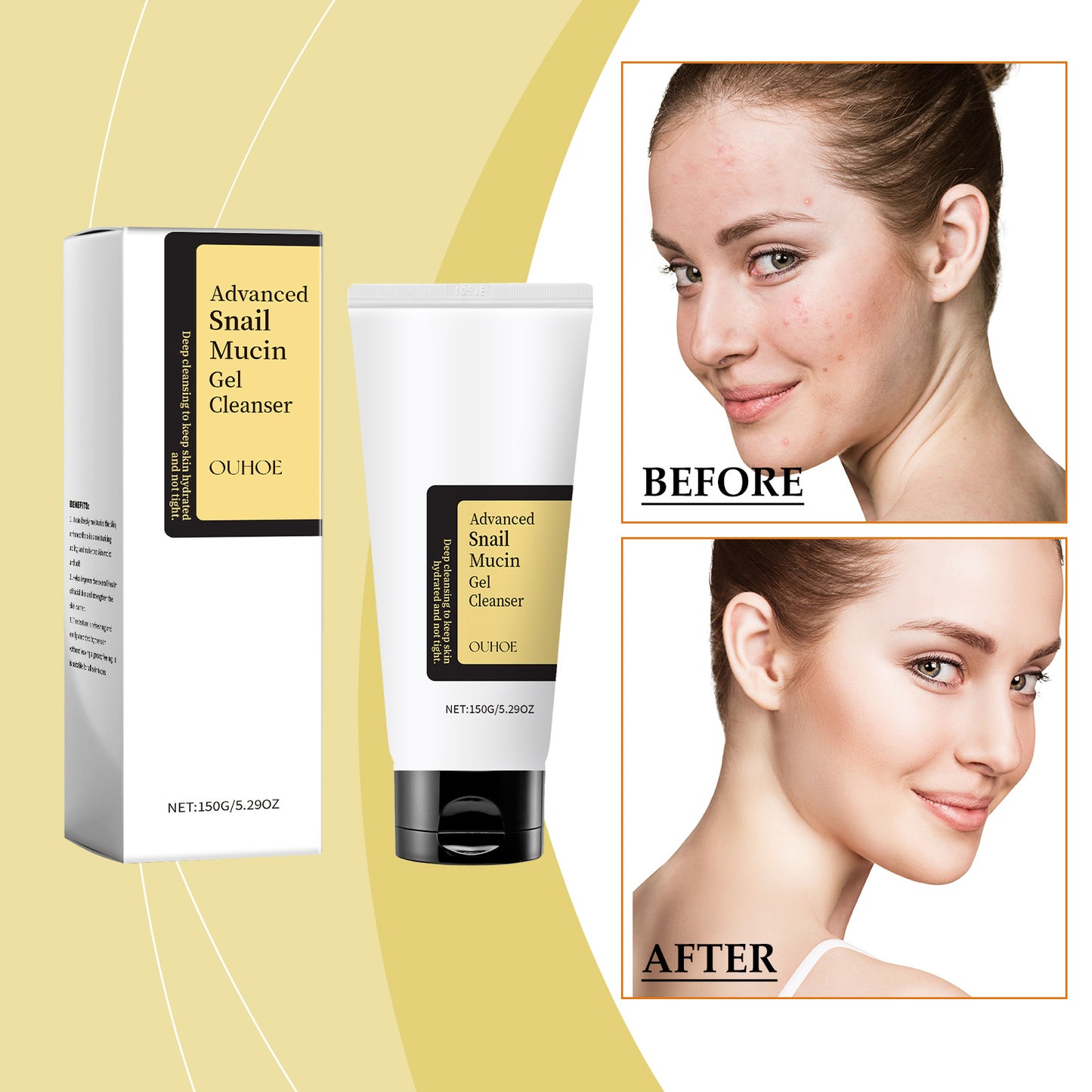 OUHOE Snail Cleansing Gel Hydrating Cleansing Gentle Care Glowing Skin Natural Glow Cleansing Gel