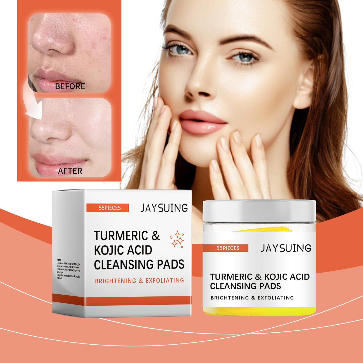 Jaysuing Turmeric Kojic Acid Cleansing Pad Gentle Cleansing Facial Skin Pore Lightening Acne Spots Cleansing Pad