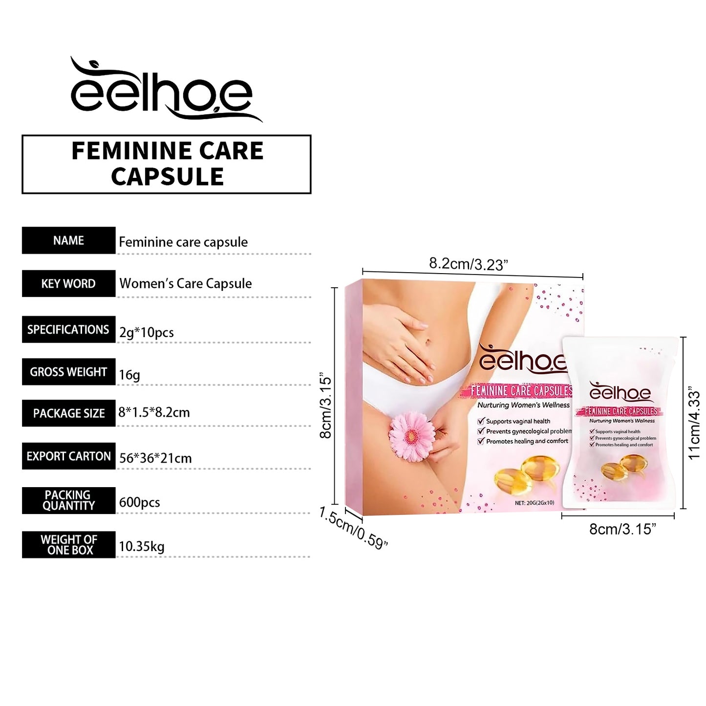 EELHOE Women's Care Capsules Gentle Cleansing Itch Odor Moisturizing Care for Women's Body Care Capsules
