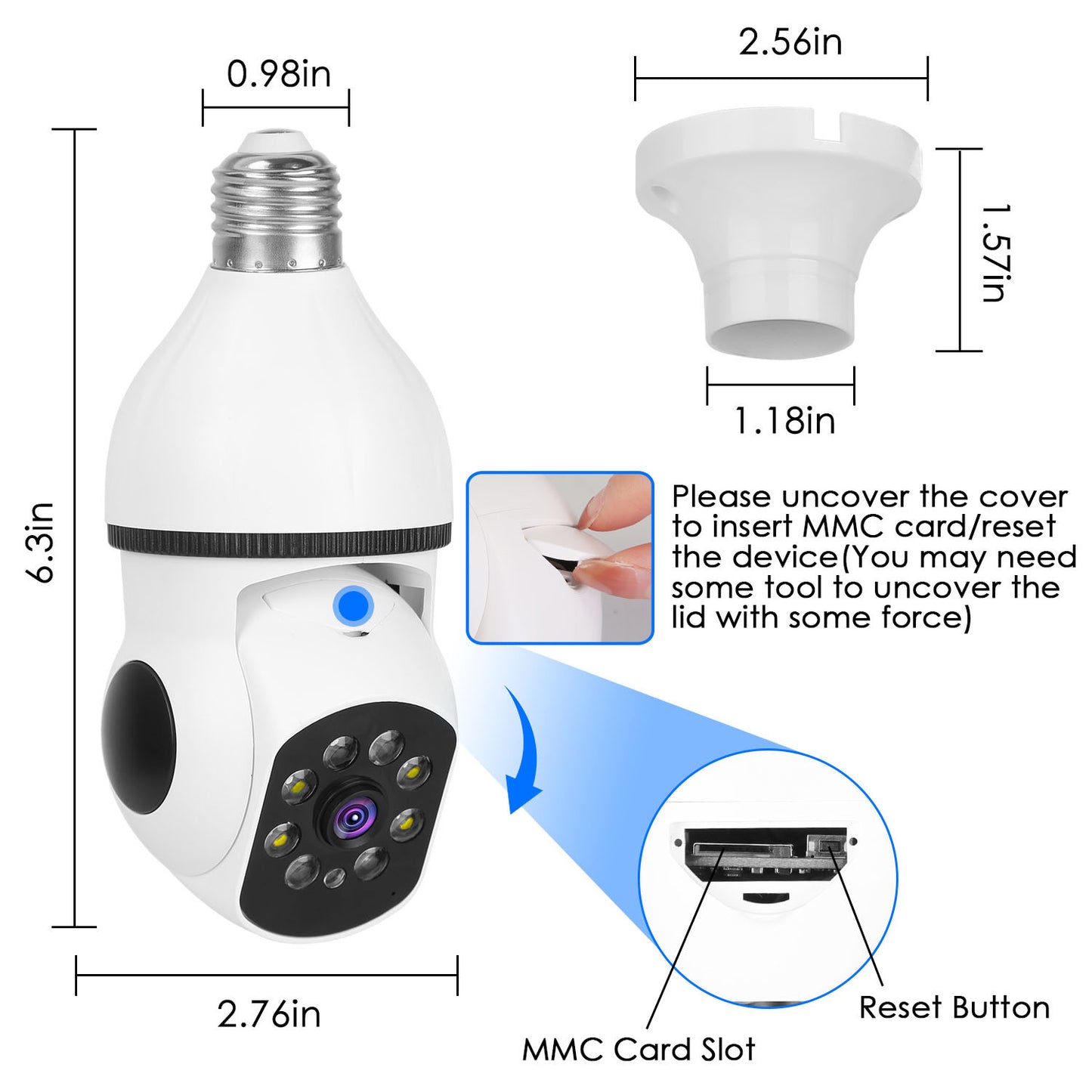 1Pc E27 WiFi Bulb Camera 1080P FHD WiFi IP Pan Tilt Security Surveillance Camera With Two-Way Audio Full Color Night Vision Flood Light Motion Tracking Siren Function APP Control