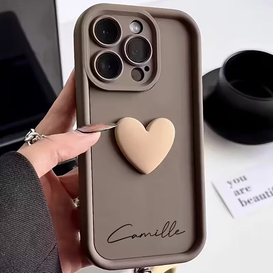 Simple And Stylish English Phone Case With 3D Heart