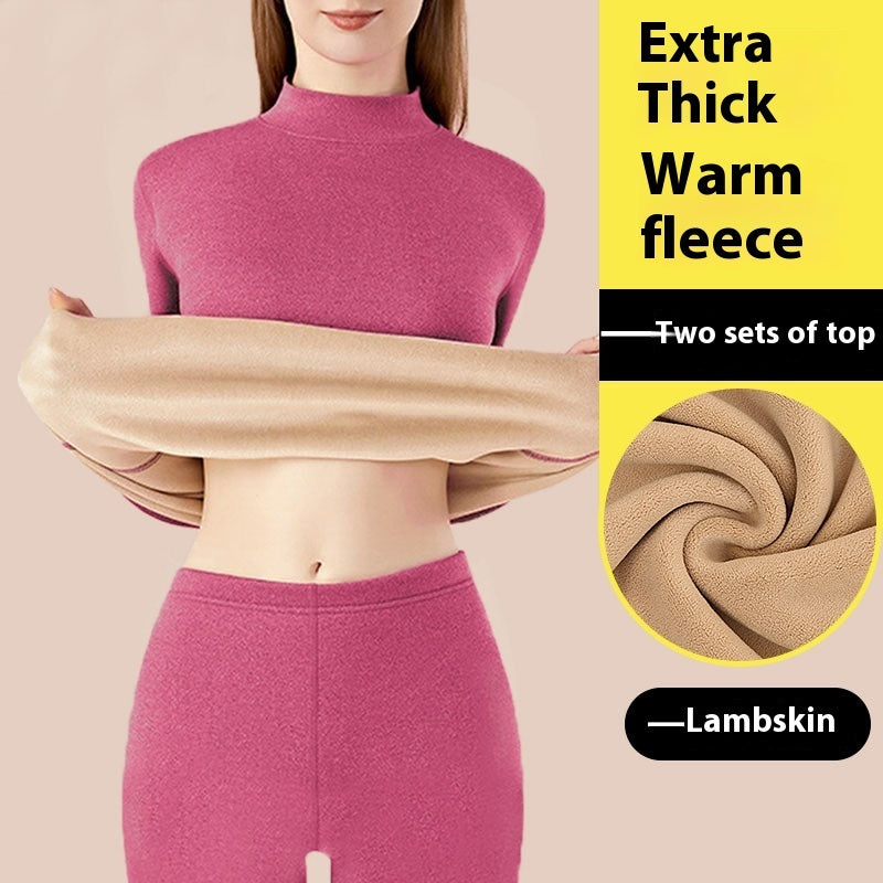 Thickened High-necked Lambswool Dralon Thermal Underwear Women's Suit