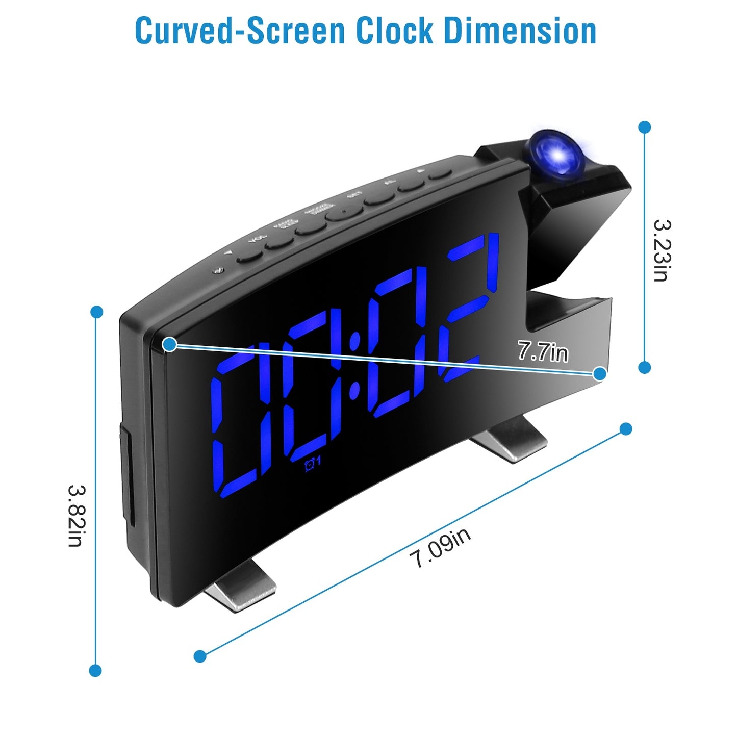 1Pc Projection Alarm Clock With Radio Function Curved Screen LED Digital Alarm Clock With Dual Alarms 4 Dimmer 12-24 Hour USB Charging Port 180Degree Rotatable Projection