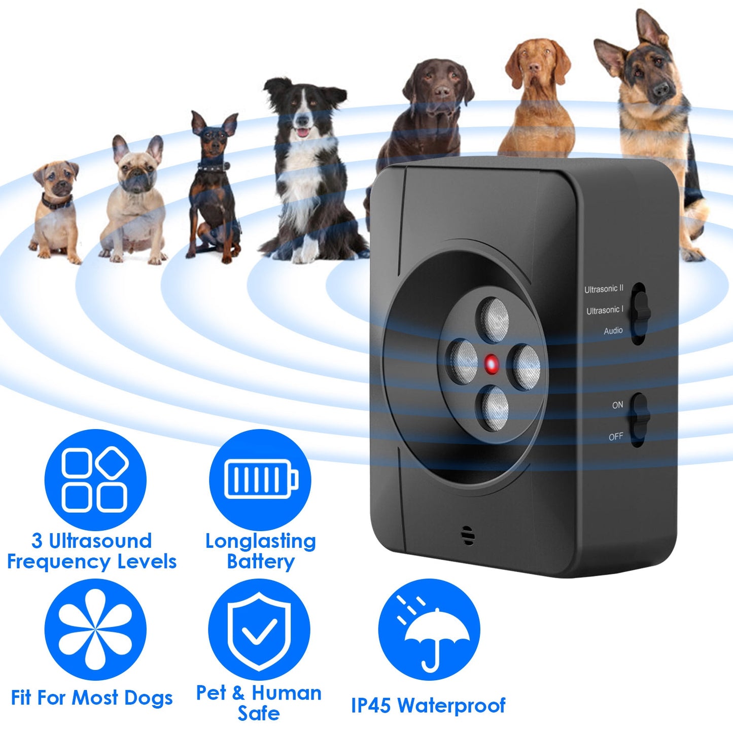 1Pc Ultrasonic Anti Barking Device Indoor Outdoor Dog Bark Control With 3 Frequency Levels Max 32.8Feet Sensing Distance For Most Dog Sizes
