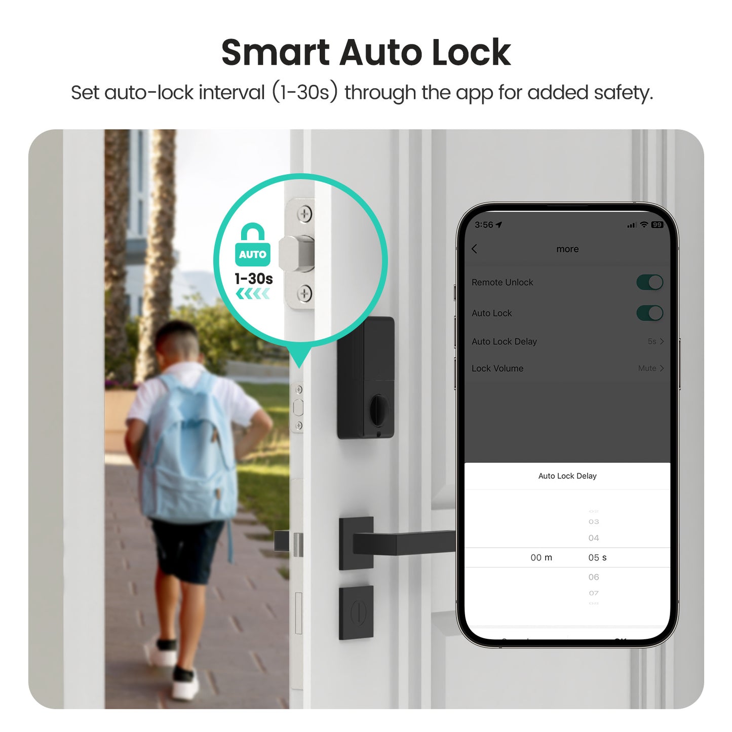 Smart WiFi & Bluetooth Door Lock With Fingerprint, Keypad & Code Entry, App Remote Control, Auto Lock, Black