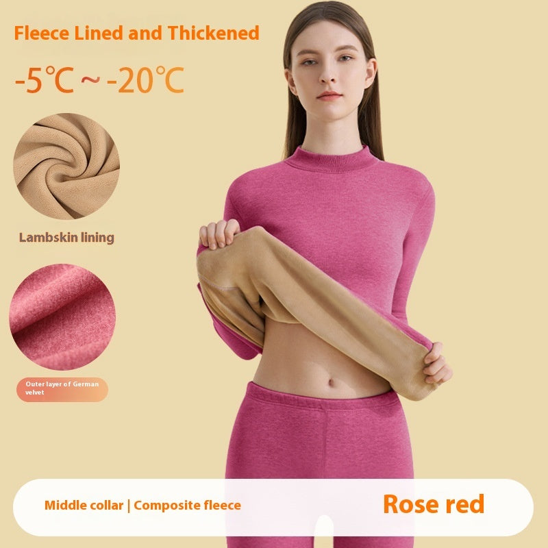 Thickened High-necked Lambswool Dralon Thermal Underwear Women's Suit