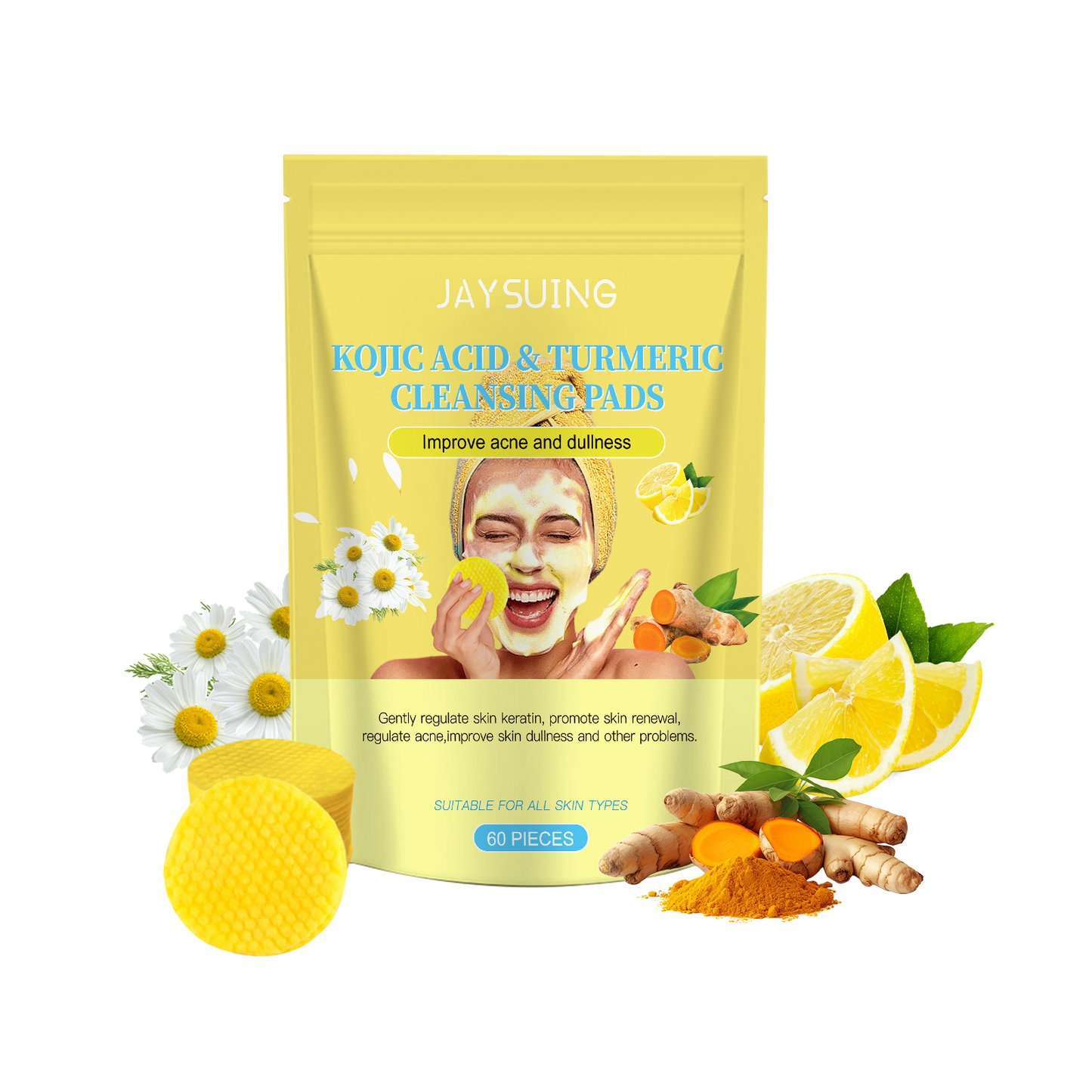 Jaysuing Kojic Acid Turmeric Cuticle Conditioning Cleansing Cotton Pads Gentle Cleansing Skin Exfoliating Soft and Clear Soothing Skin Cleansing Pad