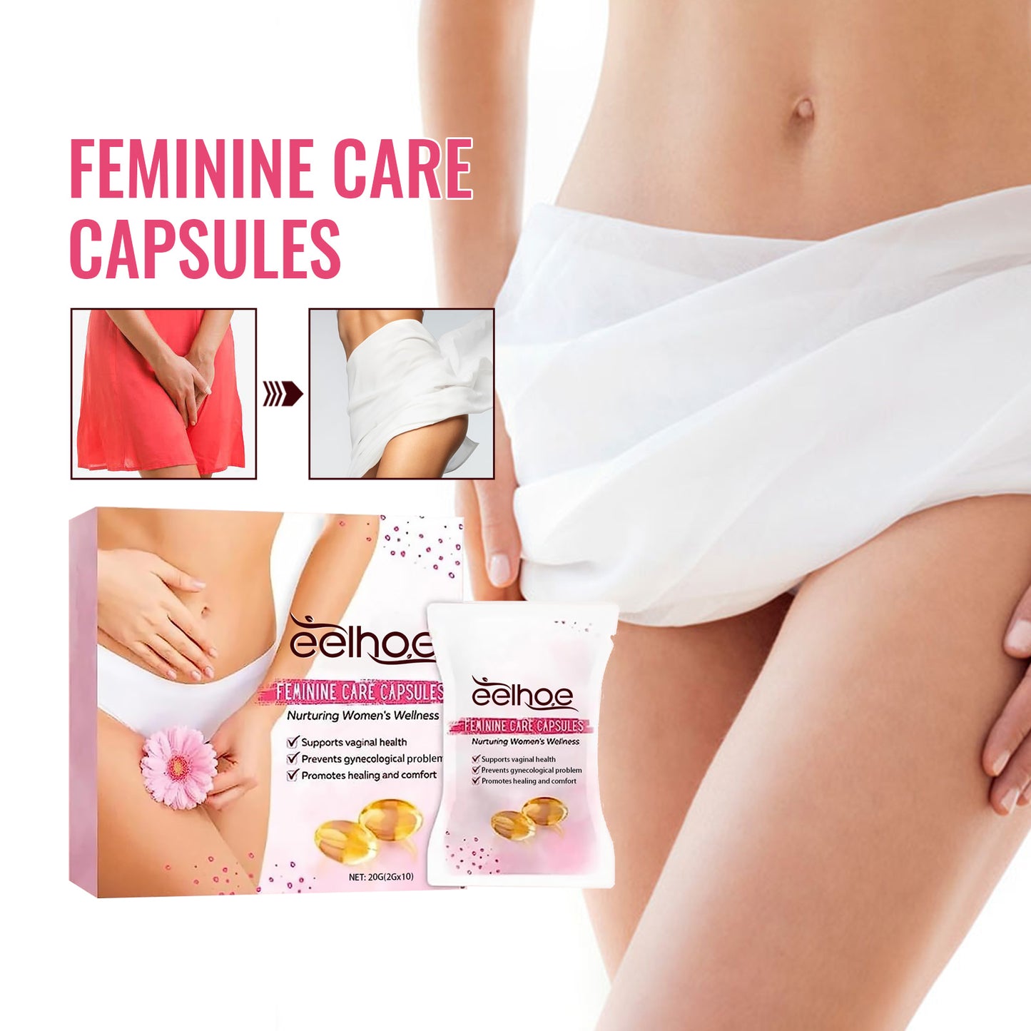 EELHOE Women's Care Capsules Gentle Cleansing Itch Odor Moisturizing Care for Women's Body Care Capsules