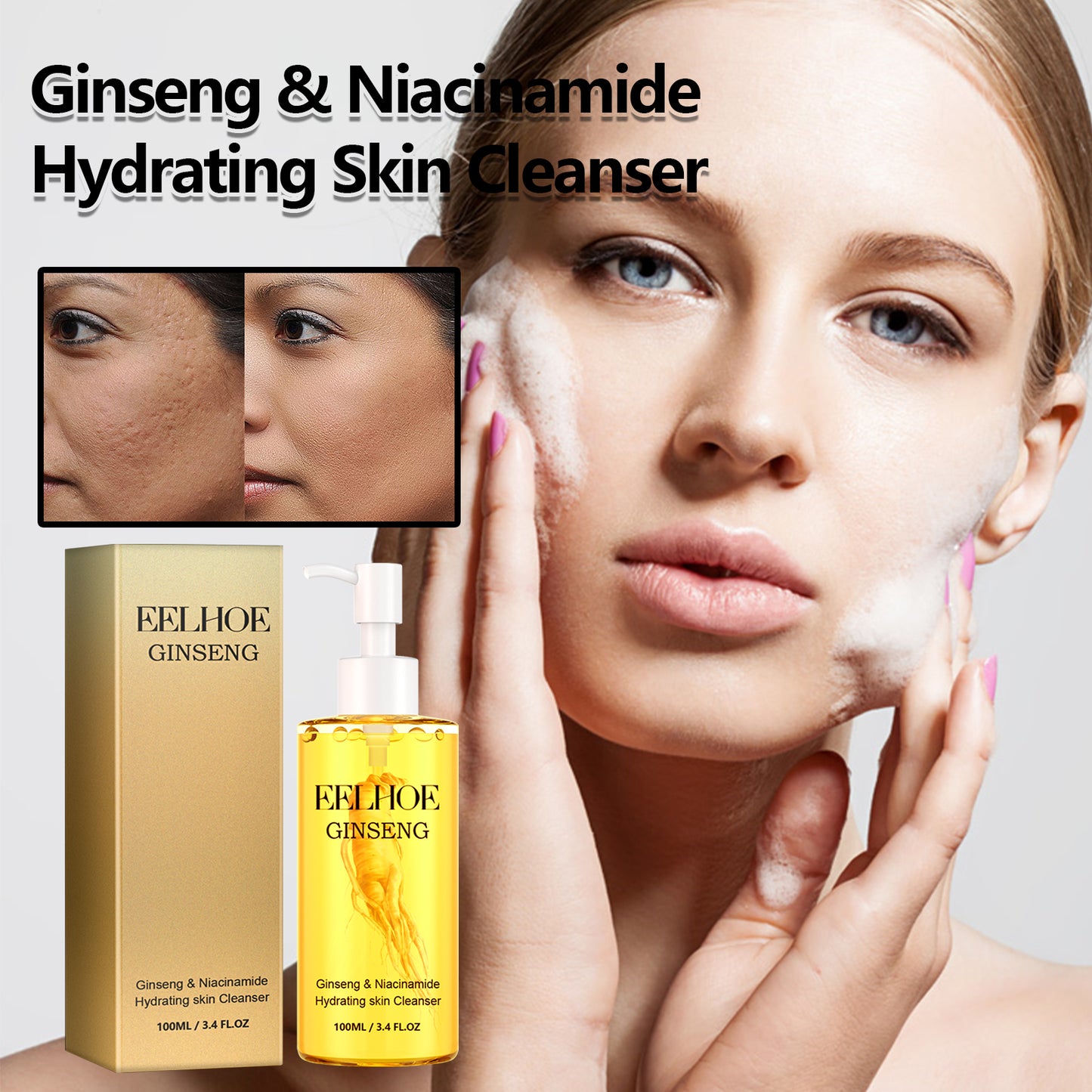 EELHOE Ginseng Facial Cleanser Gentle cleansing facial foam removes impurities, delicate and rich, moisturizing and easy to rinse off