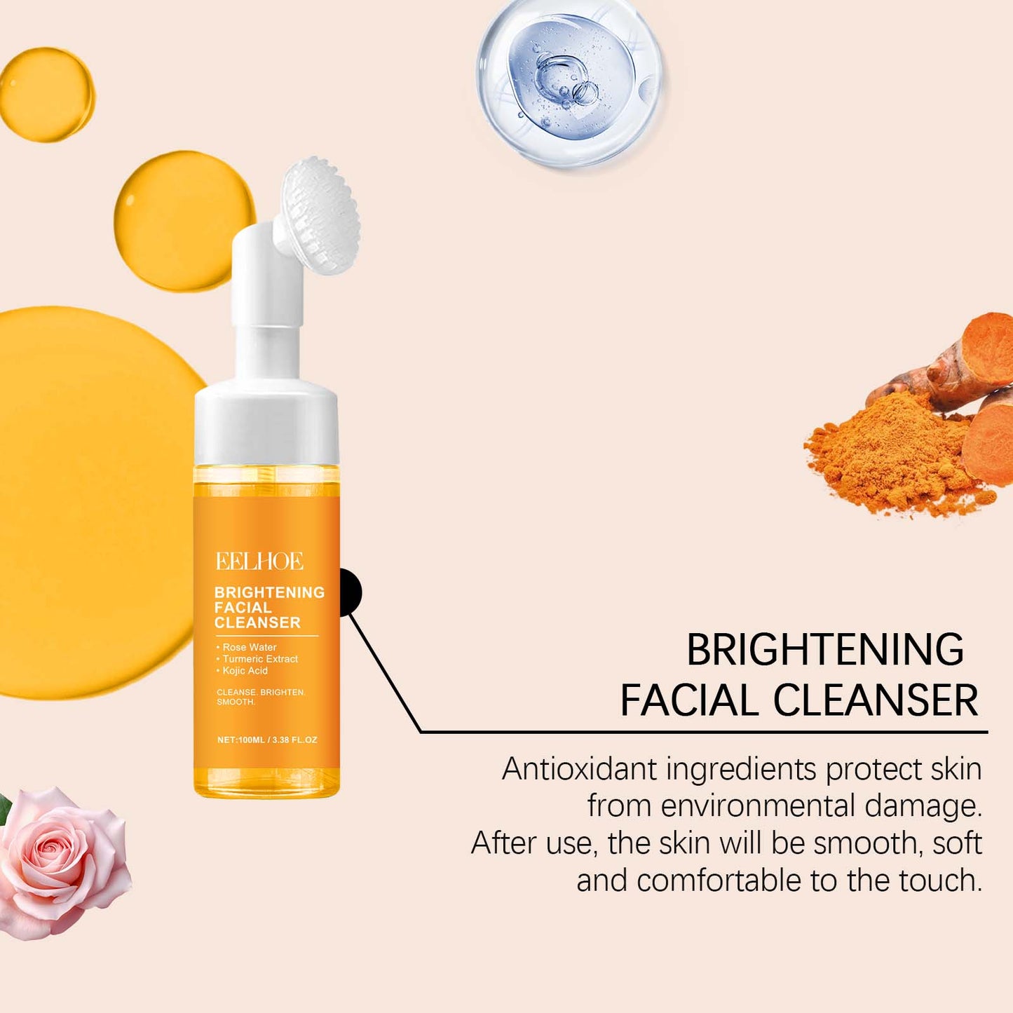 EELHOE Turmeric Pore Tightening Cleanser Cleans facial oil, moisturizes skin, hydrates, beautifies skin without tightness