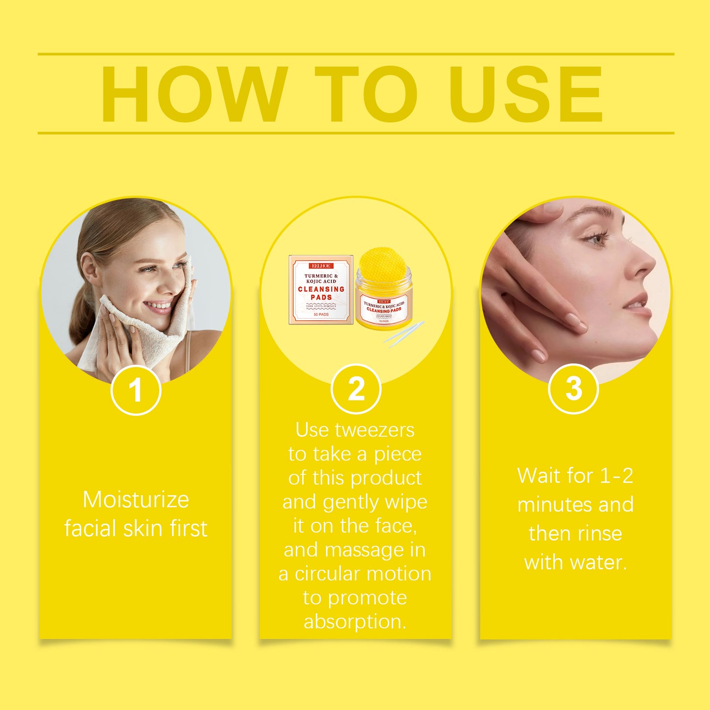 EELHOE Turmeric Exfoliating Cleansing Pads Repair and nourish delicate facial skin, gentle cleansing and thorough cleansing