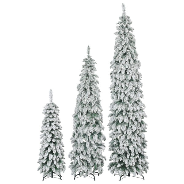 No Provide Self Pick-up.8FT, 6FT, 4FT Pre-Lit Pencil Christmas Trees, 3-set Slim Artificial Christmas Tree With Snow Flocking, Xmas Holiday Decoration Tree, 1455 Branch Tips, 520 LED Lights, 11 Lighti