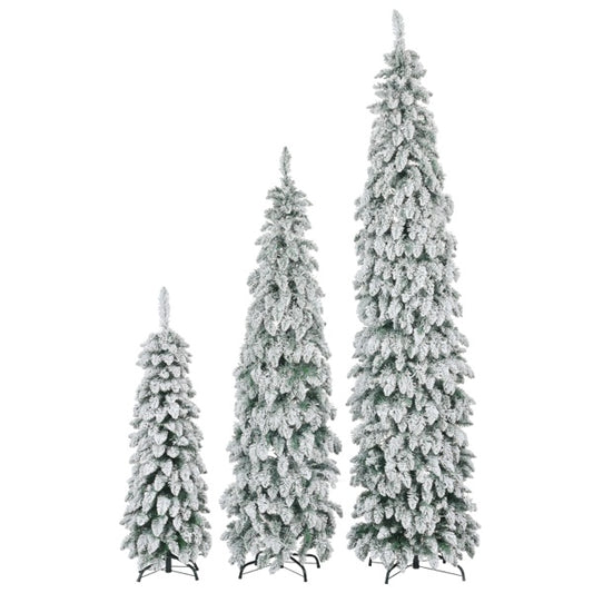 No Provide Self Pick-up.8FT, 6FT, 4FT Pre-Lit Pencil Christmas Trees, 3-set Slim Artificial Christmas Tree With Snow Flocking, Xmas Holiday Decoration Tree, 1455 Branch Tips, 520 LED Lights, 11 Lighti