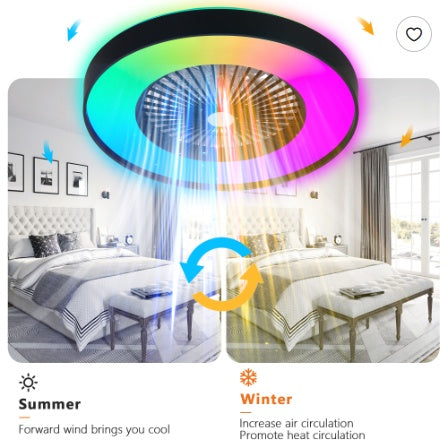 23 Inch Black Ceiling Fan Light With LED RGB   Dimmable & Color Changing, APP & Remote Control, Modern Smart Ceiling Fan For Living Room, Bedroom, And Dining Room  Silent 6-Speed Reversible DC Motor